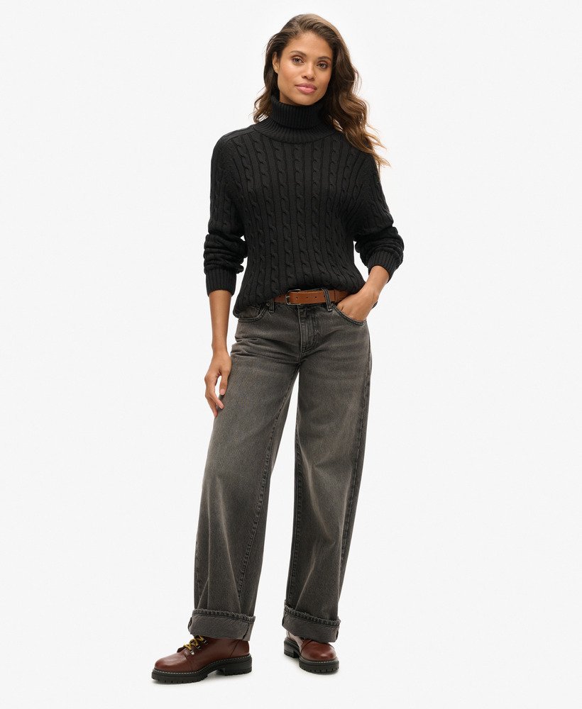 Slouchy kabeltrui met rolkraag Superdry